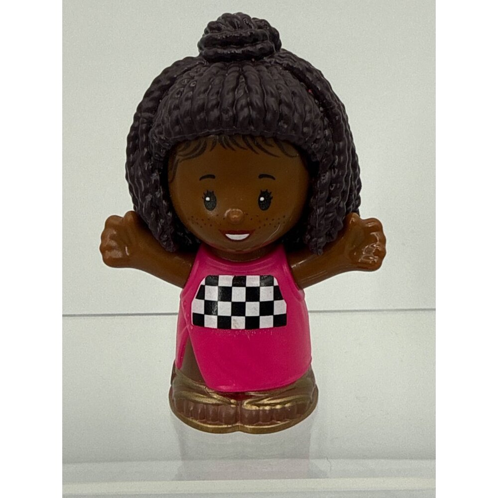 Fisher Price Little People Barbie Racecar Driver African American Braids Checker